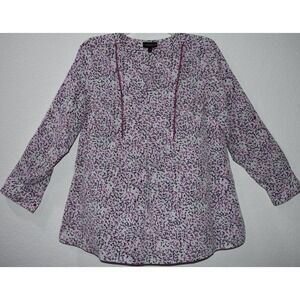 Lane Bryant Top 14/16 Multicolor Speckle Print Peasant Babydoll Romantic Split V